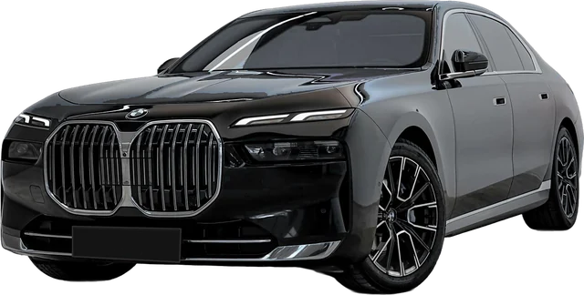 Black BMW 7 Series, First Class